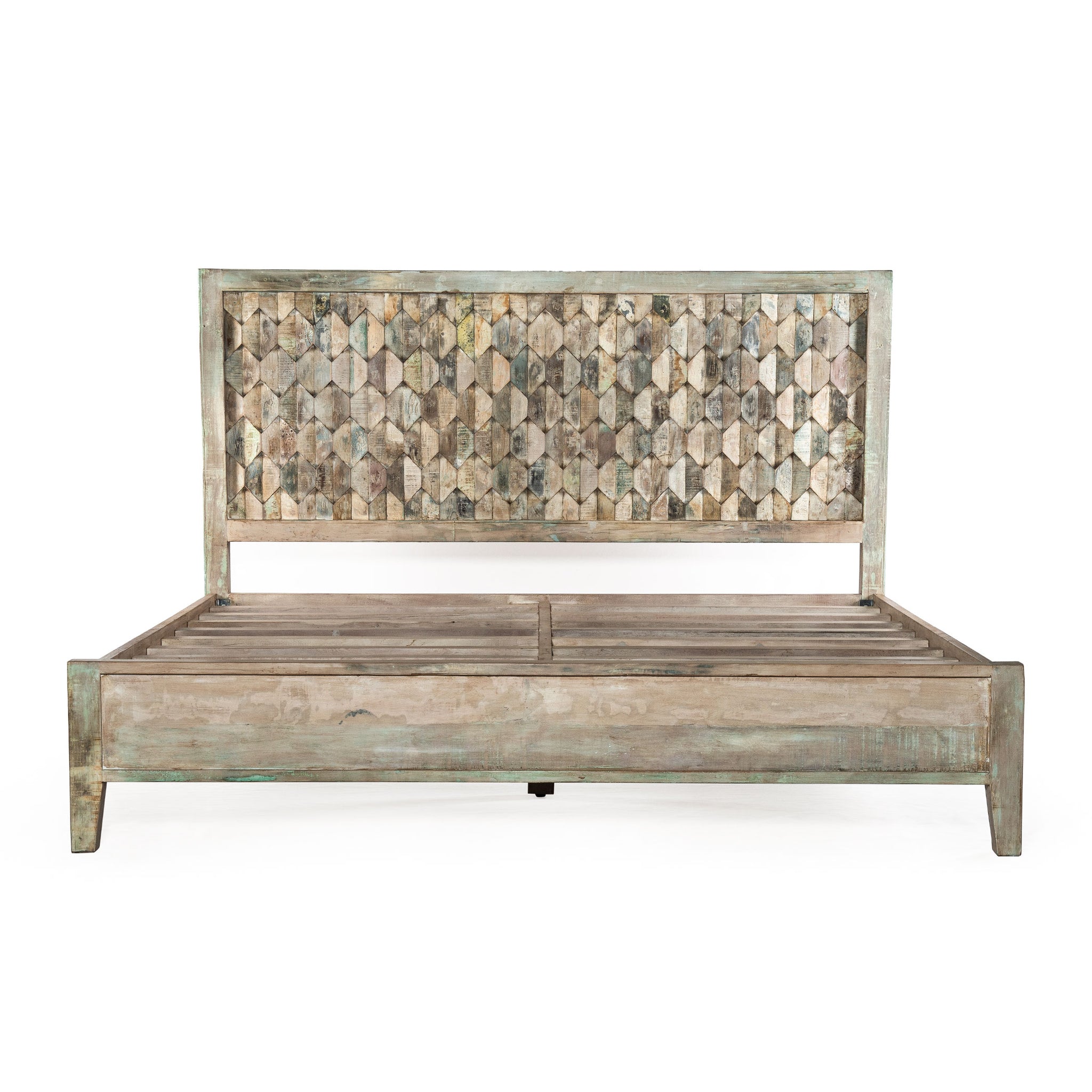 Cordoba King Bed in Reclaimed Wood with Vintage Teal Finish
