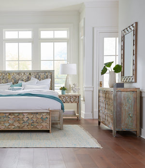 Cordoba Queen Bed in Reclaimed Wood with Vintage Teal Finish