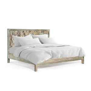 Cordoba Queen Bed in Reclaimed Wood with Vintage Teal Finish