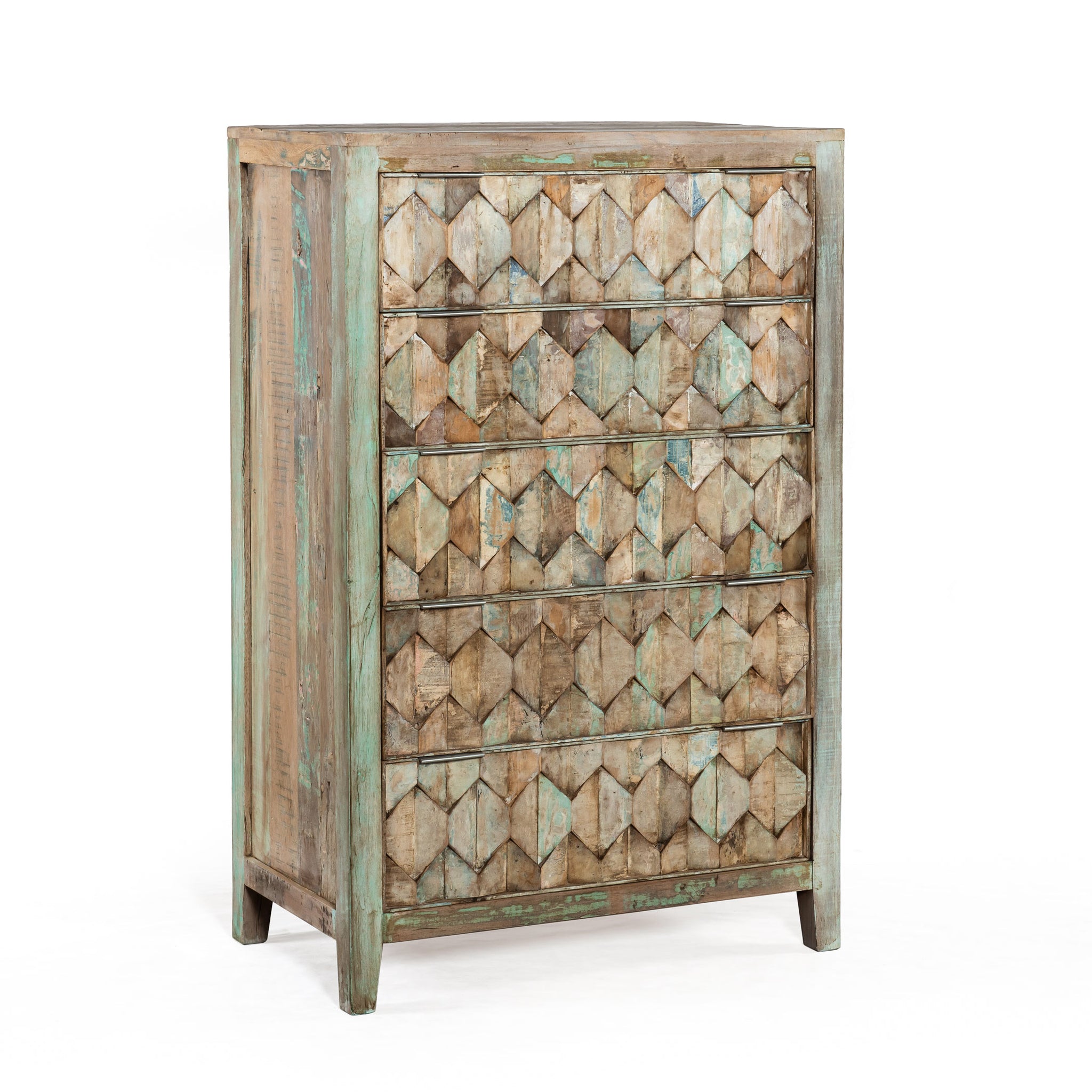 Cordoba Tall Chest in Reclaimed Wood with Vintage Teal Finish
