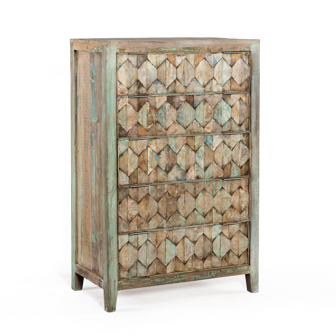 Cordoba Tall Chest in Reclaimed Wood with Vintage Teal Finish