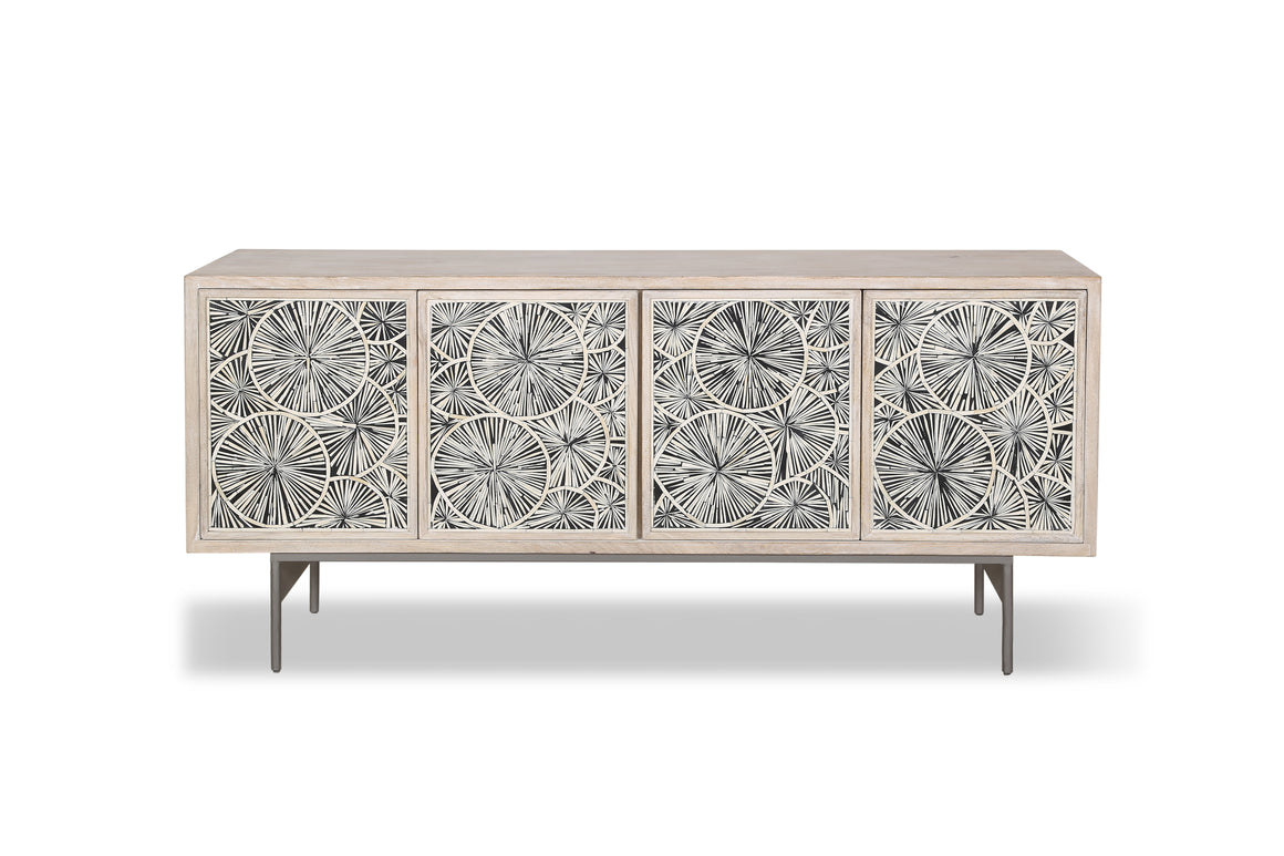 Palm Desert Modern Vintage White Sideboard with Bone Inlay