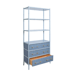Flynn Etagere in Light Blue Dyed Grasscloth
