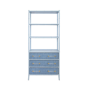 Flynn Etagere in Light Blue Dyed Grasscloth