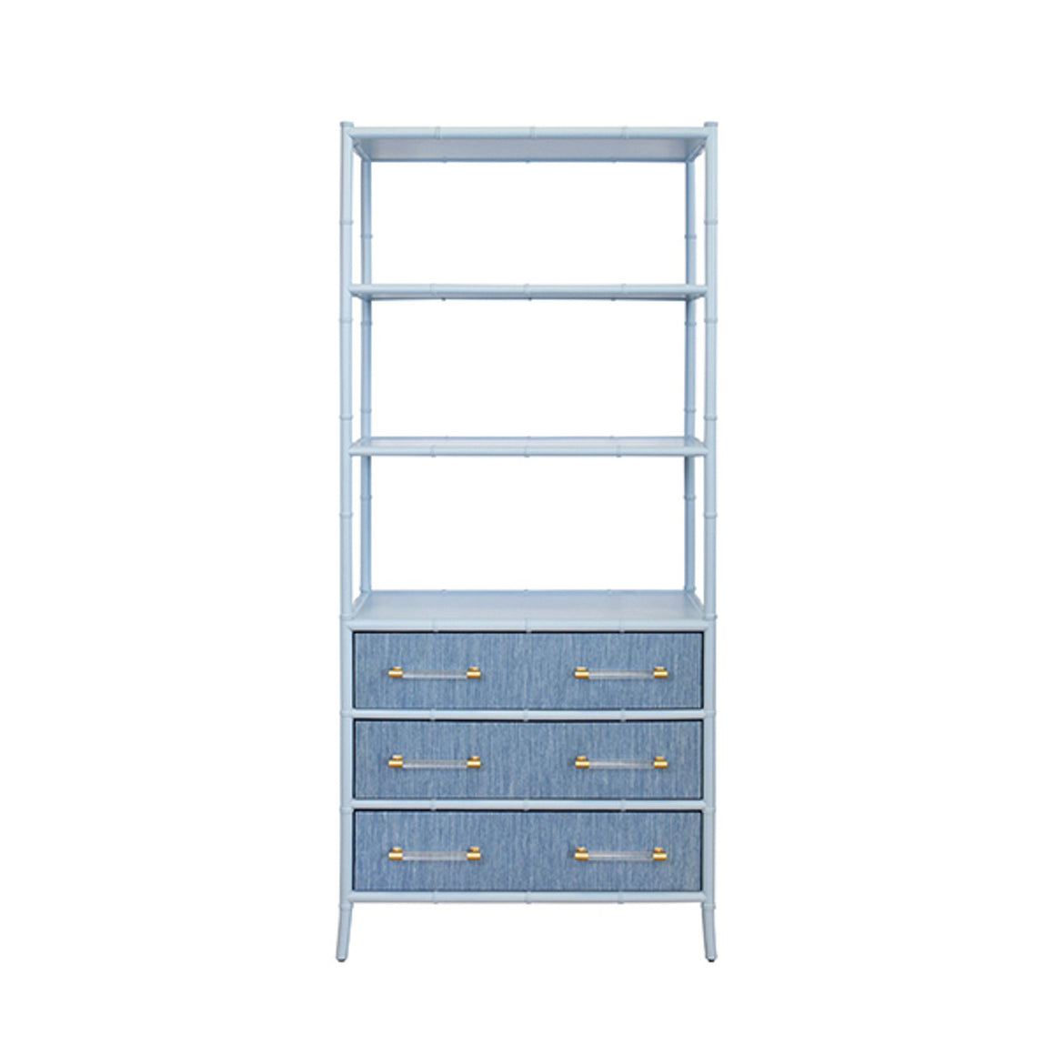 Flynn Etagere in Light Blue Dyed Grasscloth