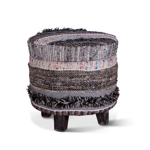 Algiers Storage Stool in Moroccan Fluffy Black Fabric