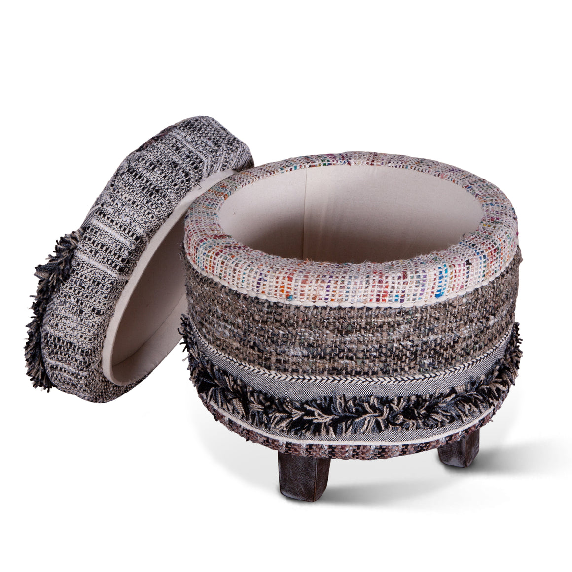 Algiers Storage Stool in Moroccan Fluffy Black Fabric