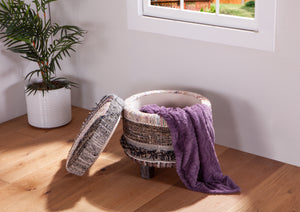 Algiers Storage Stool in Moroccan Fluffy Black Fabric