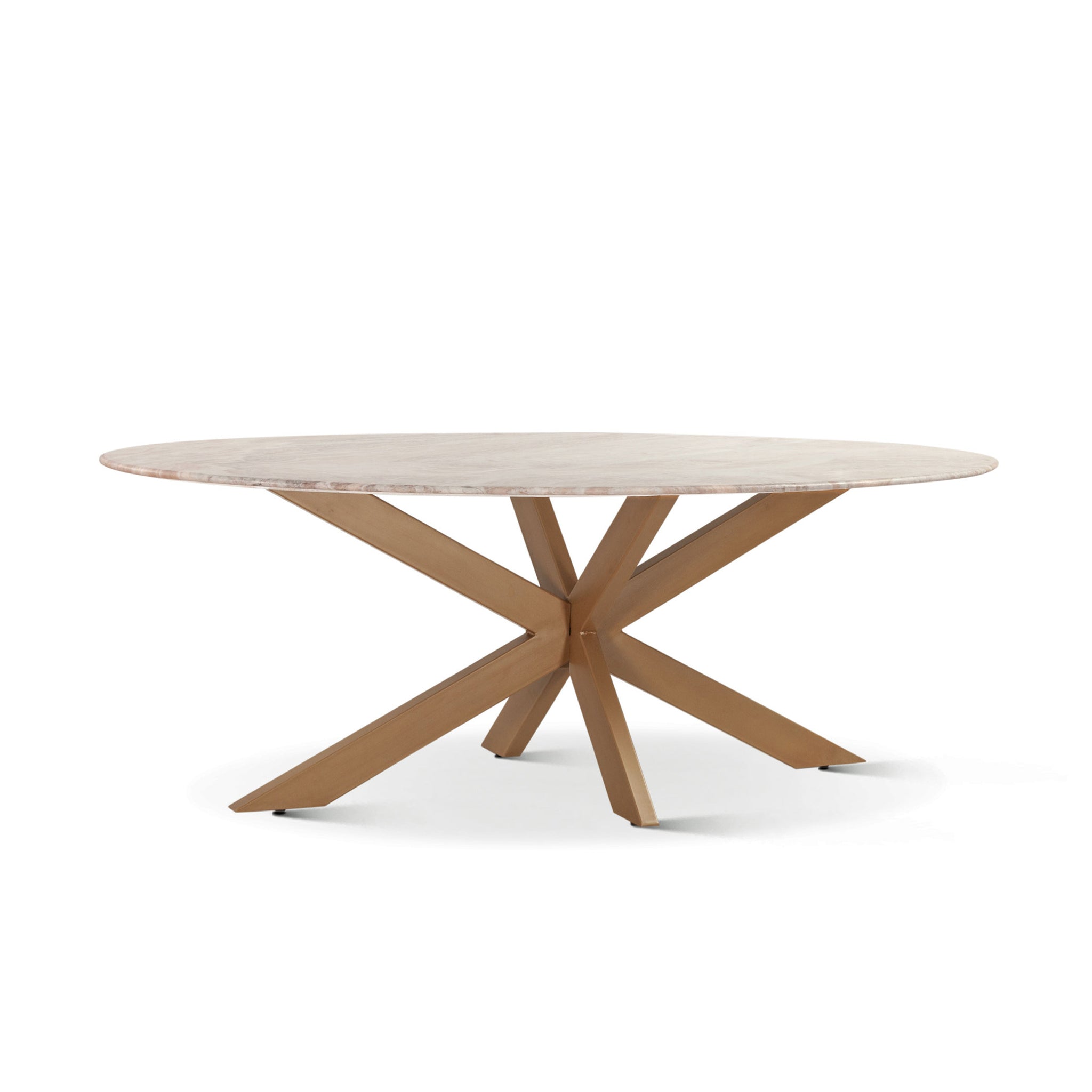 Pasadena 70" Oval Dining Table in Sawar Marble and Iron with Antique Gold Finish