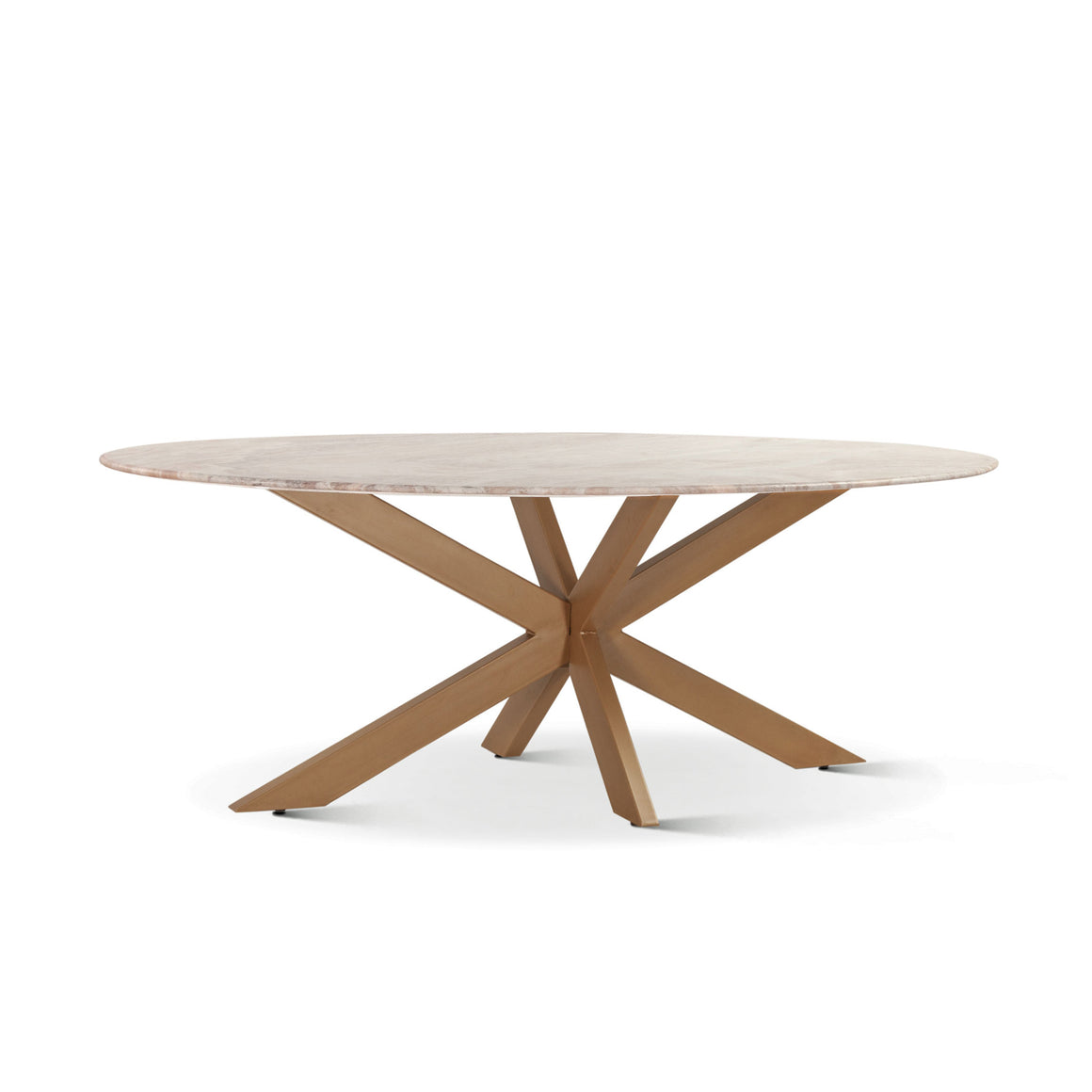 Pasadena 70" Oval Dining Table in Sawar Marble and Iron with Antique Gold Finish