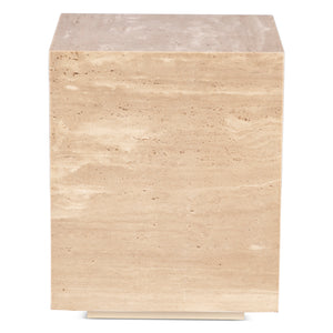 Giza 18" Drum Side Table in Travertine Stone