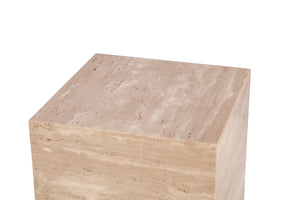 Giza 18" Drum Side Table in Travertine Stone