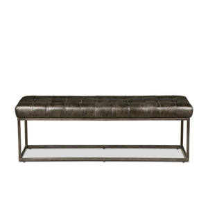 Melbourne 54in Iron and Black Leather Bench