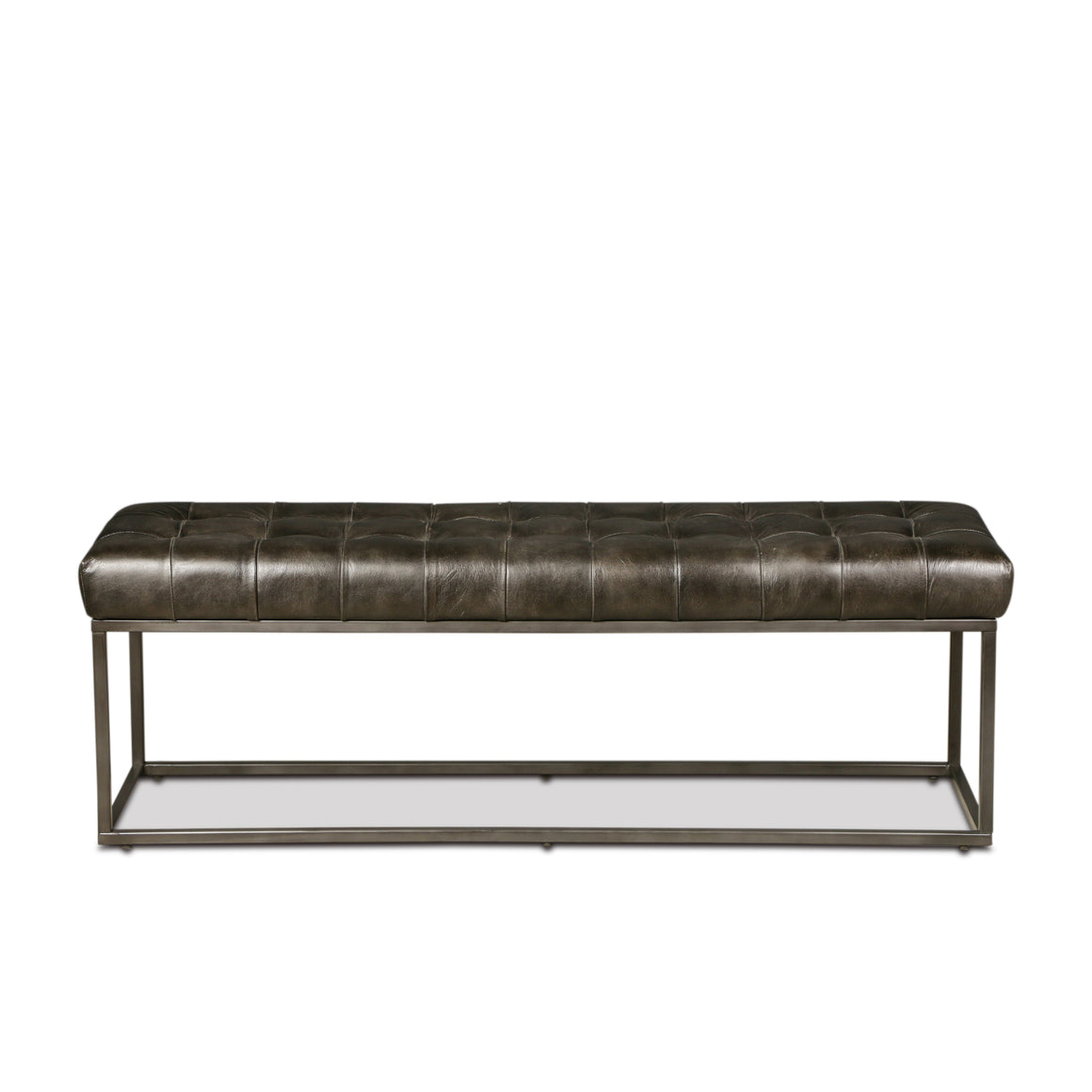 Melbourne 54in Iron and Black Leather Bench