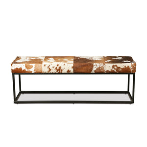 Melbourne 54in Iron and Brown Cowhide Leather Bench
