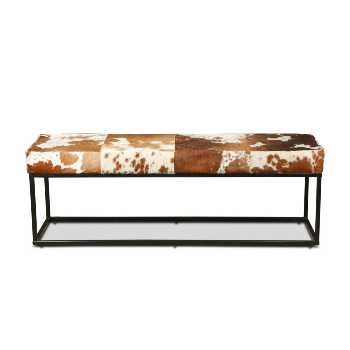 Melbourne 54in Iron and Brown Cowhide Leather Bench