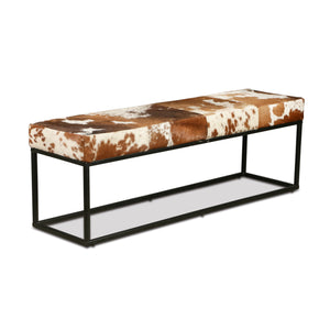 Melbourne 54in Iron and Brown Cowhide Leather Bench