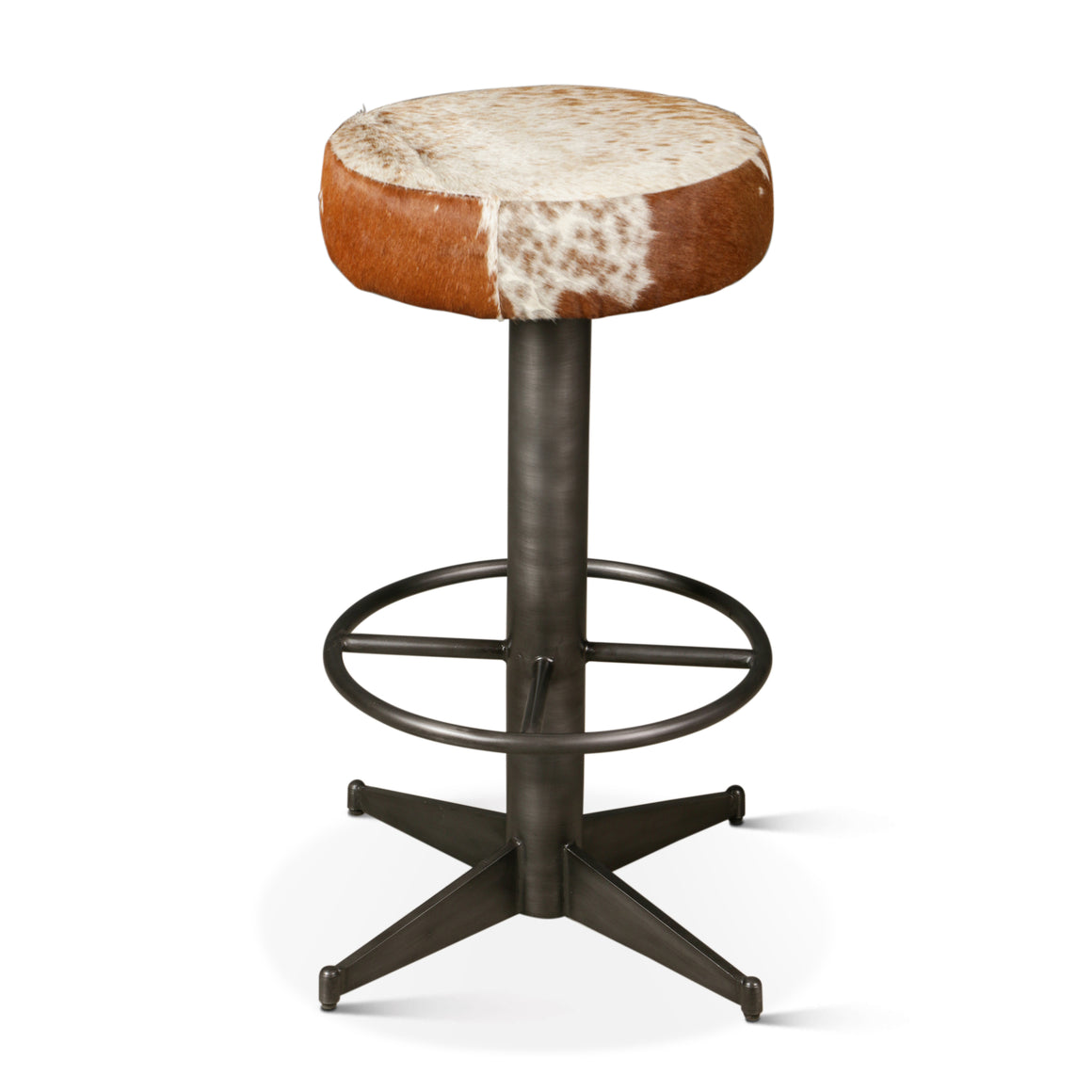 Melbourne 16in Brown Cowhide Leather and Iron Bar Stool