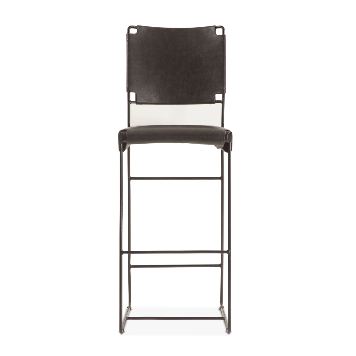 Melbourne Buffalo Leather and Iron Counter Chair in Black