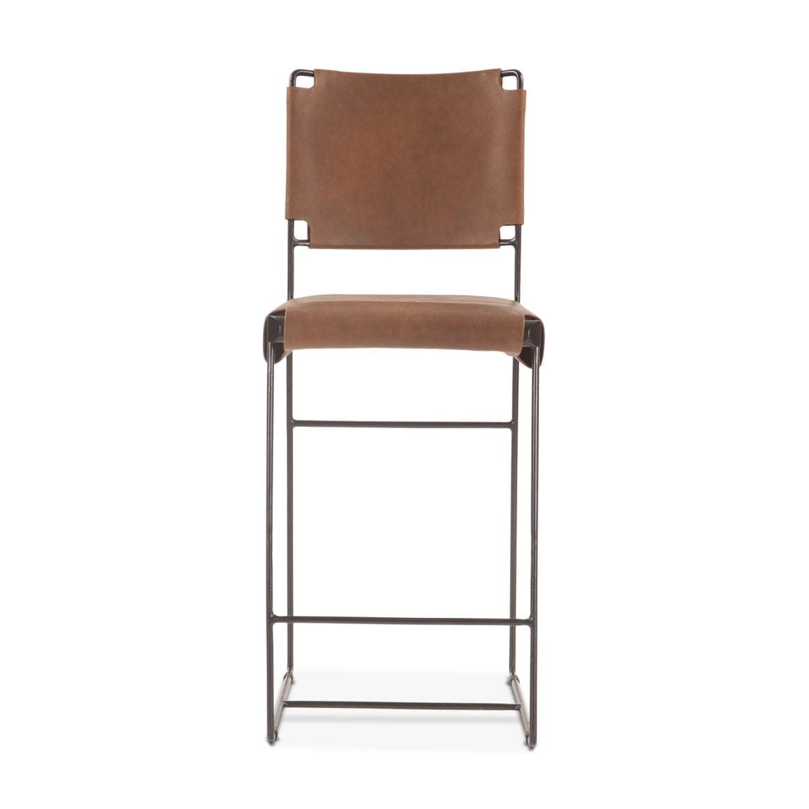 Melbourne 17in Buffalo Leather and Iron Counter Chair Brown