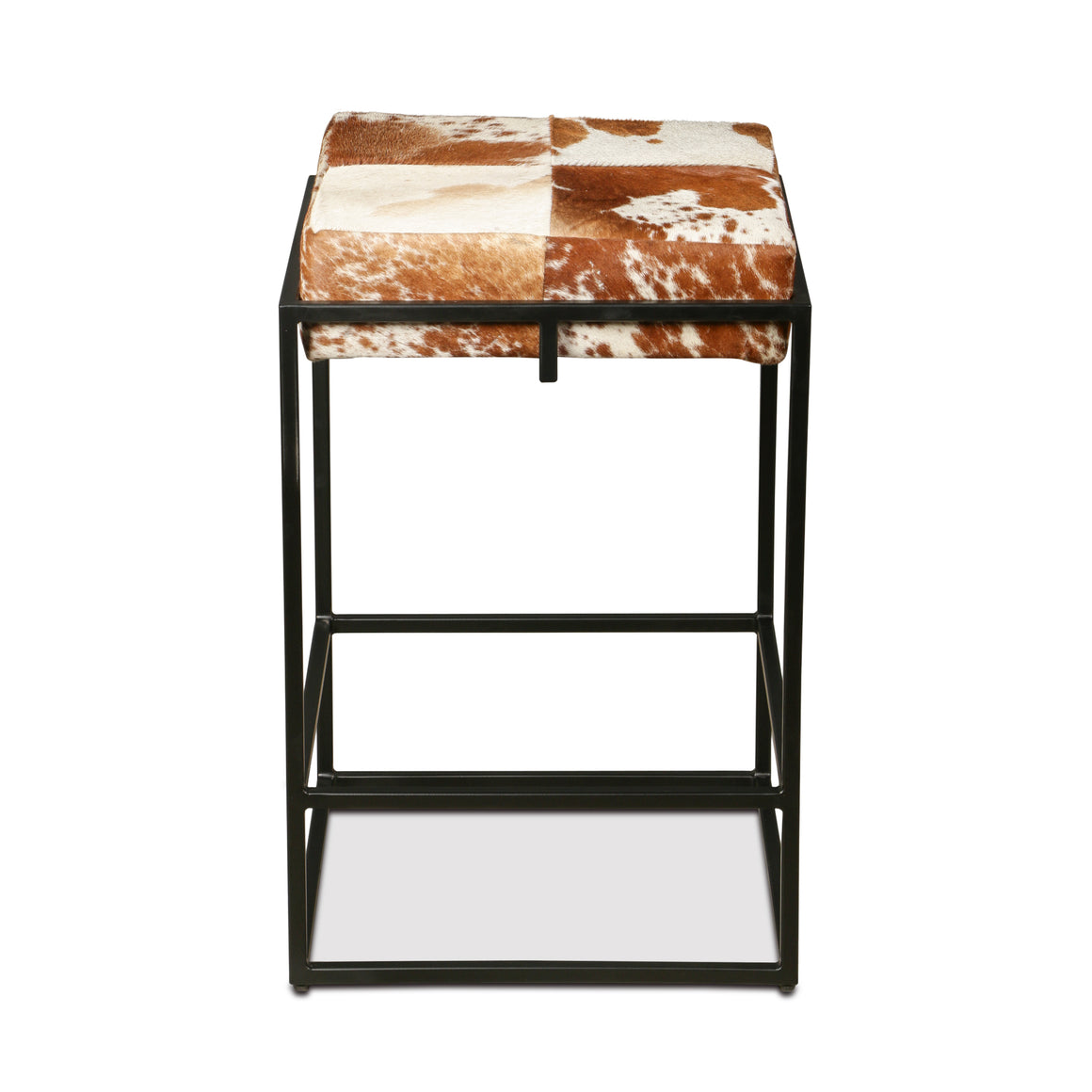 Melbourne 17" Iron and Brown Cowhide Leather Counter Stool