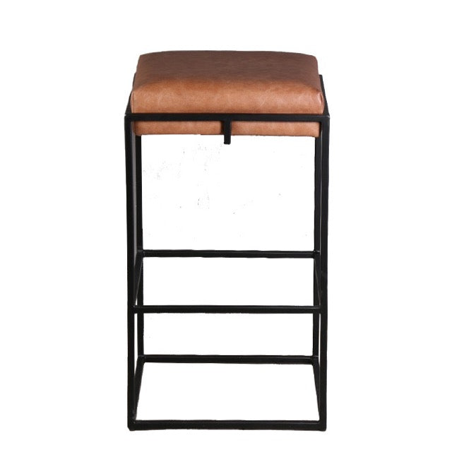 Melbourne 17" Cognac Top-Grain Leather Backless Counter Stool