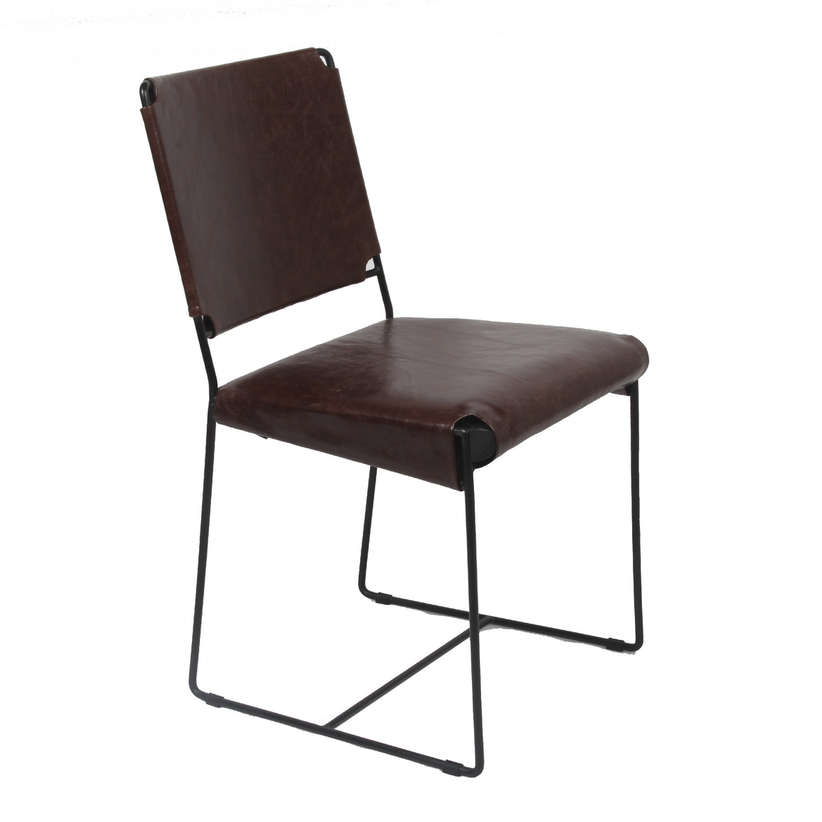 Melbourne Dining Chair in Chocolate Leather and Iron
