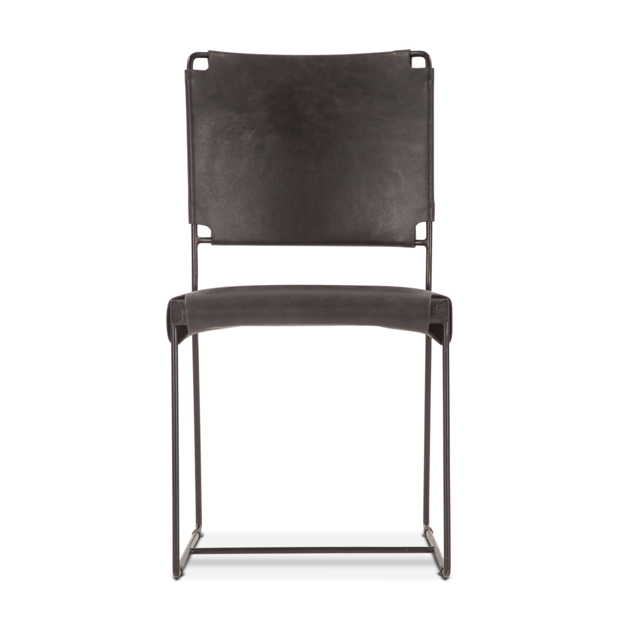 Melbourne Dining Chair in Black Buffalo Leather and Iron