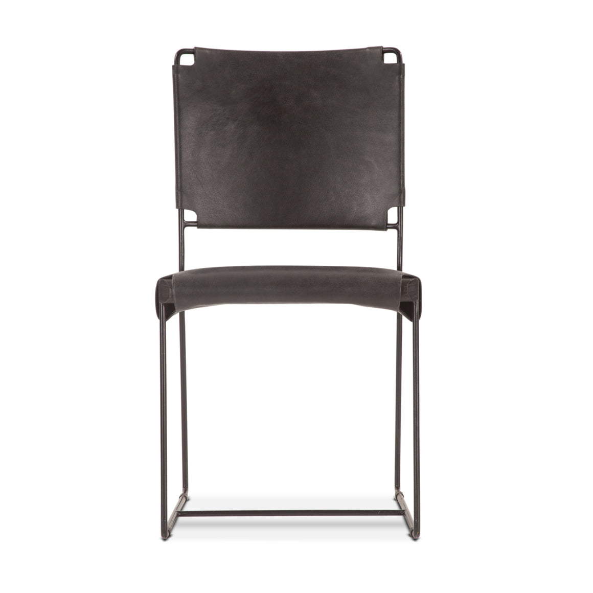 Melbourne Dining Chair in Black Buffalo Leather and Iron