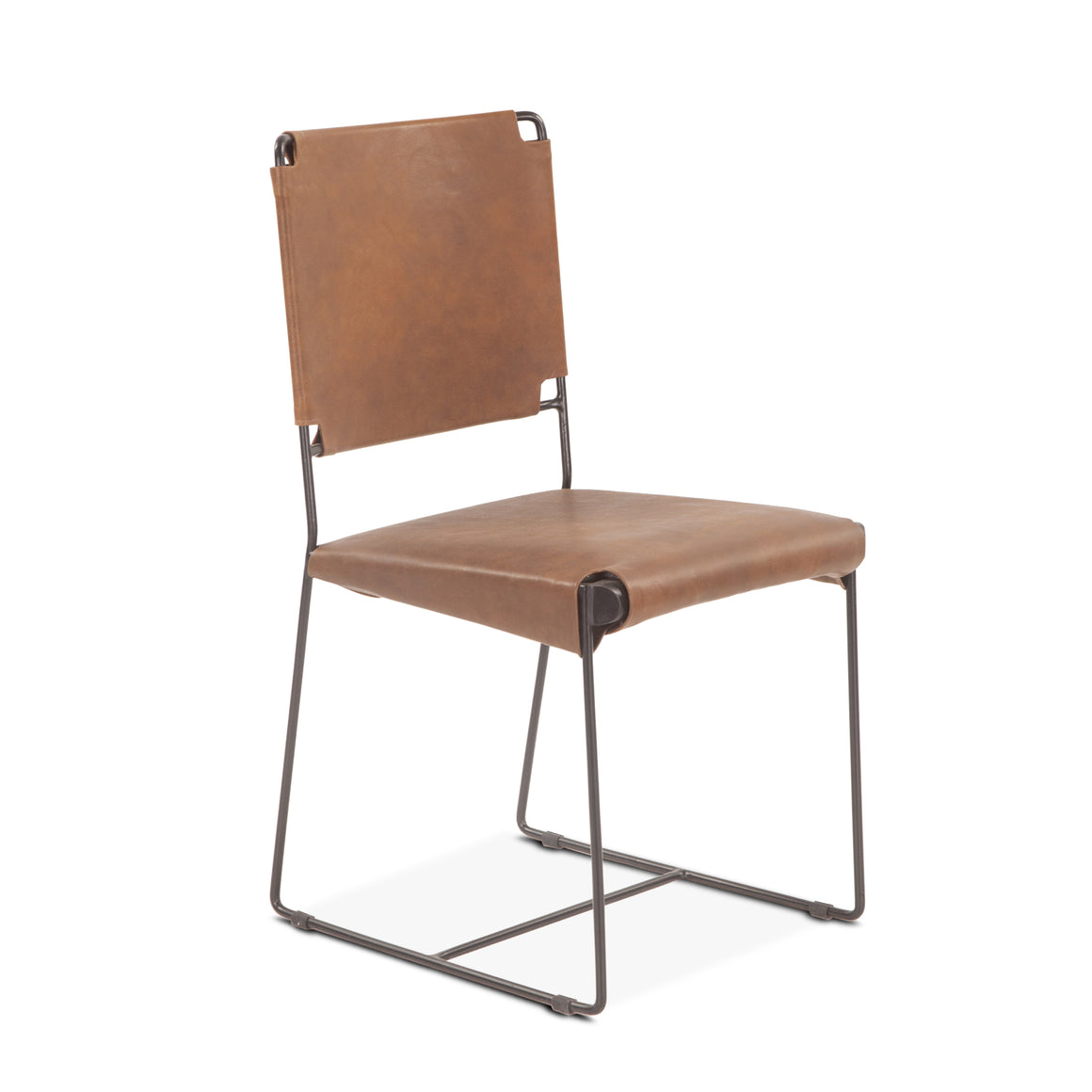 Melbourne Dining Chair in Brown Buffalo Leather and Iron