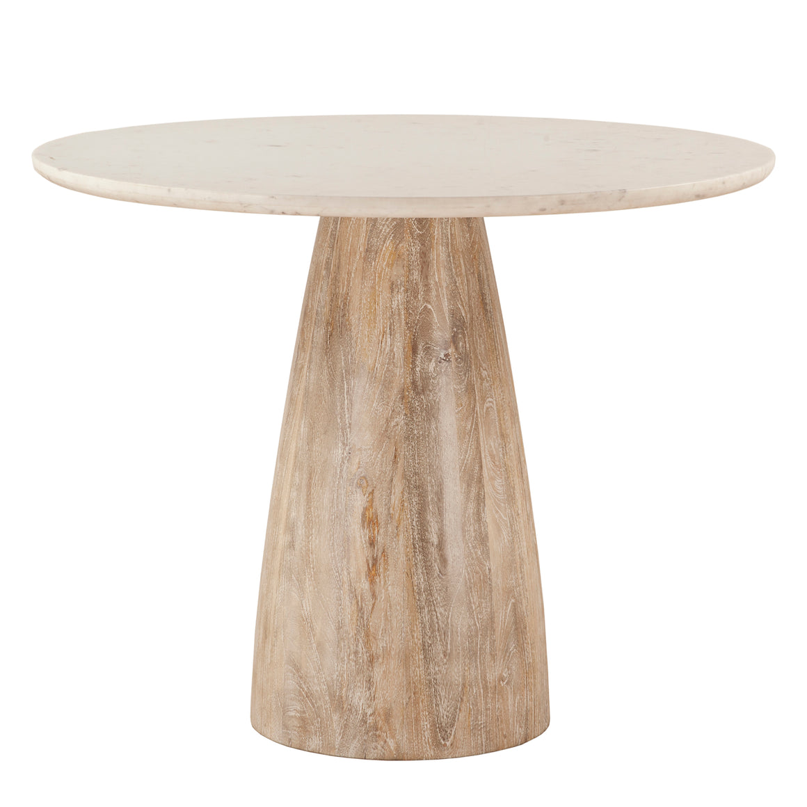 Palm Desert Natural White Marble Dining Table with Modern Washed Wood Base