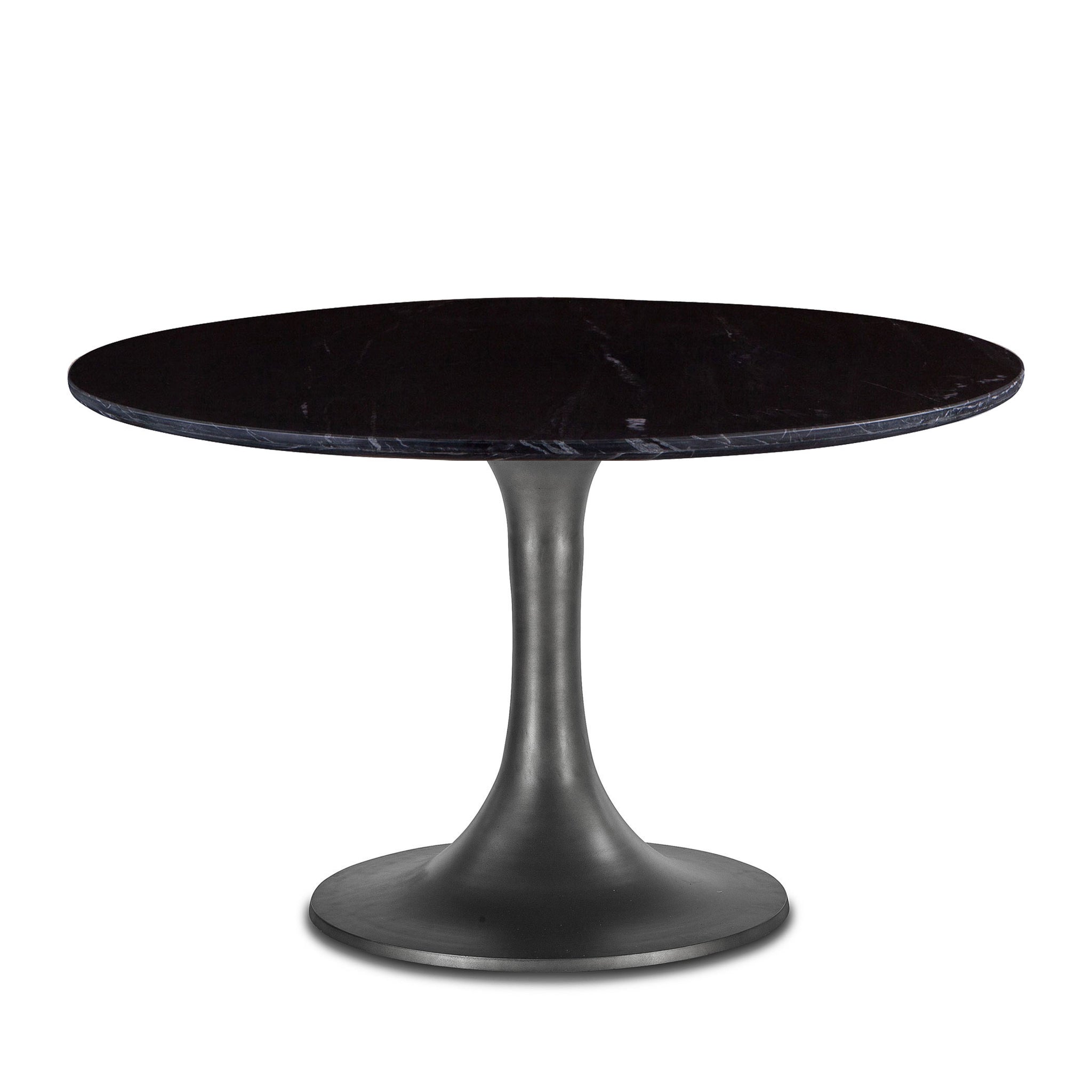 Palm Desert Natural Marble Black Dining Table with Zinc Tulip Base