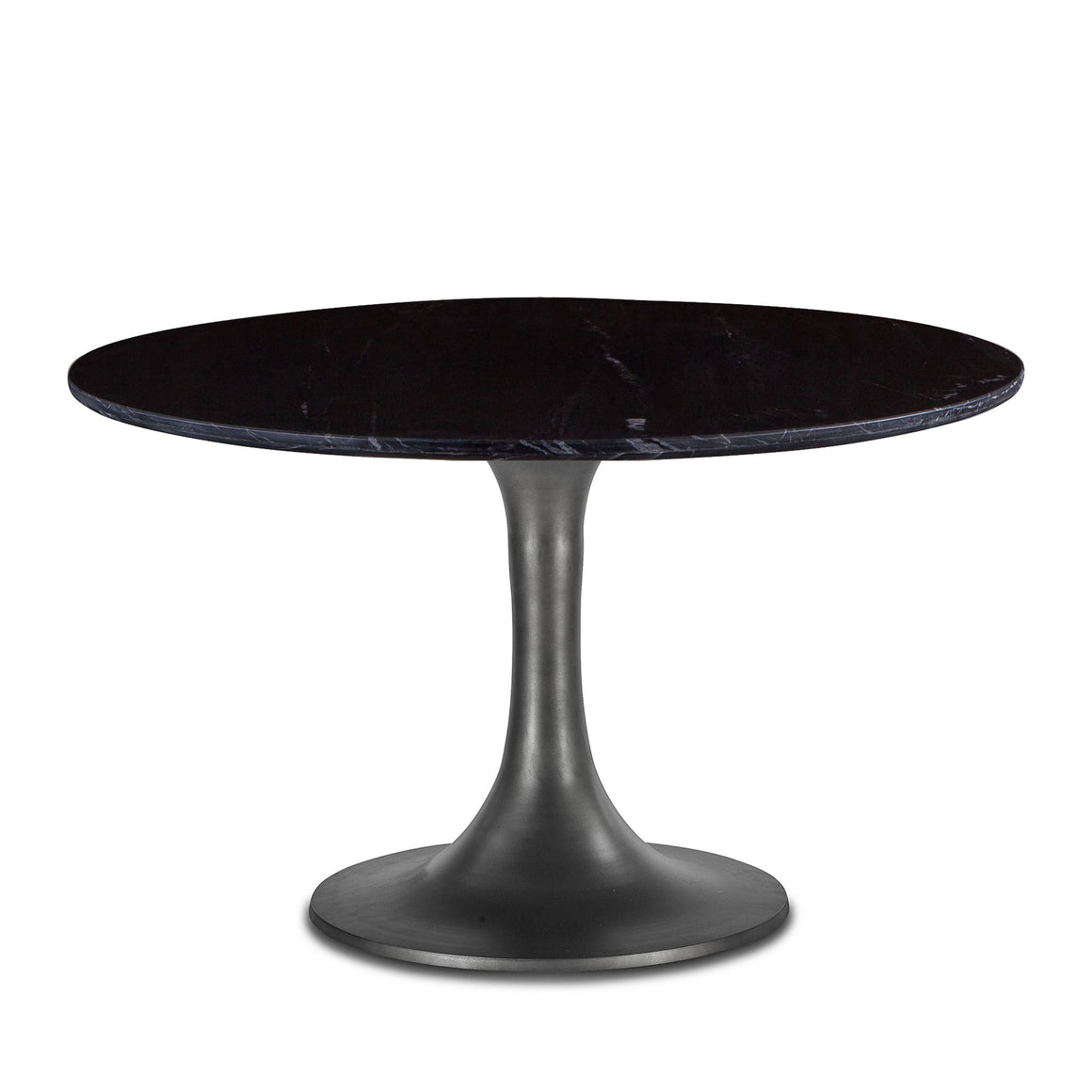 Palm Desert Natural Marble Black Dining Table with Zinc Tulip Base