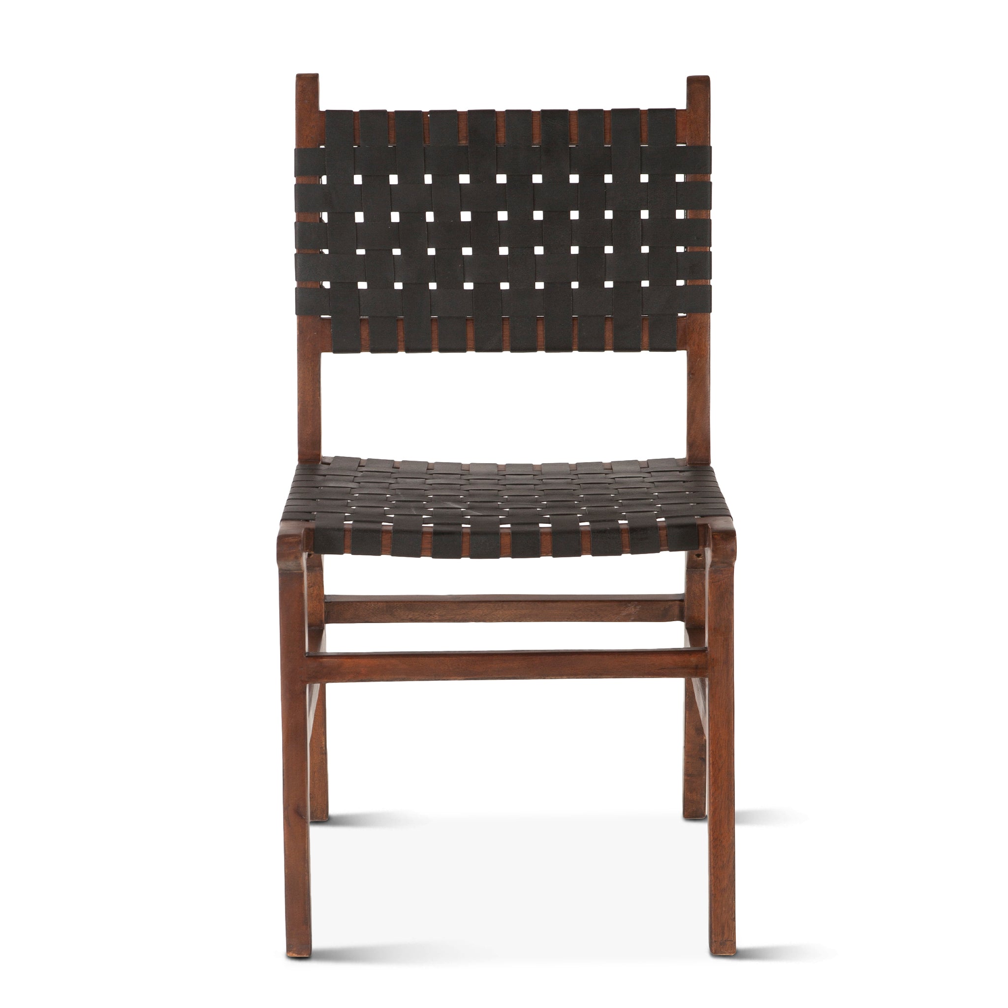 Lisbon Dining Chair in Black Leather with Royal Brown Finish