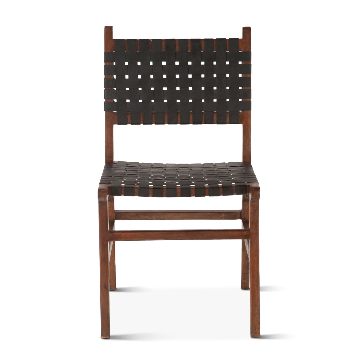 Lisbon Dining Chair in Black Leather with Royal Brown Finish