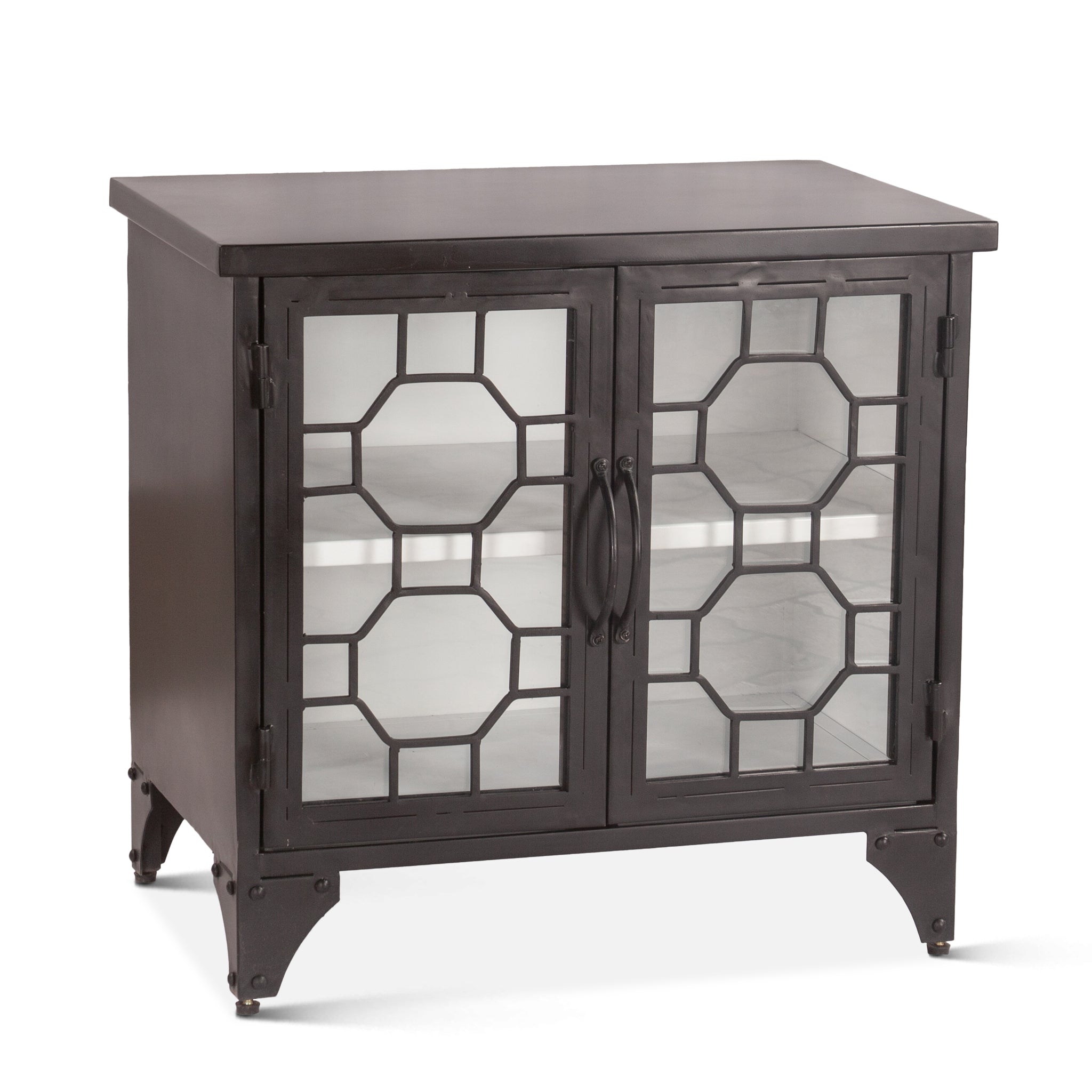 Neapolitan 25" Iron and Glass Side Table Matte Black