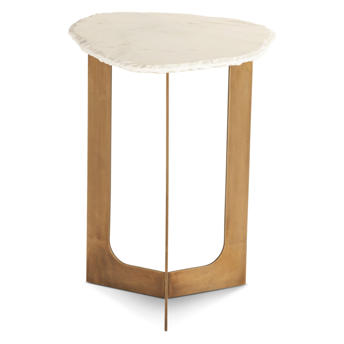 Fresno 24" Side Table in White Marble and Antique Brass Base