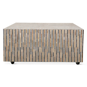 Alexandria 40" Square Coffee Table with Bone, Wood and Horn Inlay