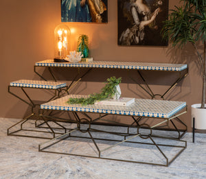 Alexandria 24" Side Table with Bone Inlay and Brass