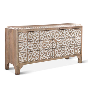 Haveli Dresser 61in Carved, Natural White