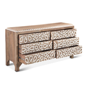 Haveli Dresser 61in Carved, Natural White
