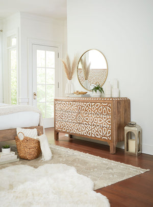 Haveli Dresser 61in Carved, Natural White