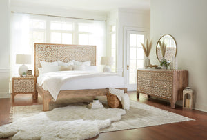 Haveli Geometric Carved Nightstand in Natural White