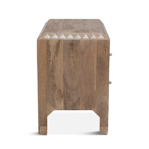 Haveli Geometric Carved Nightstand in Natural White
