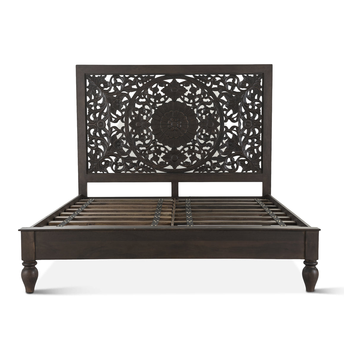 Haveli Carved King Bed in Vintage Brown