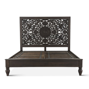 Haveli Carved King Bed in Vintage Brown
