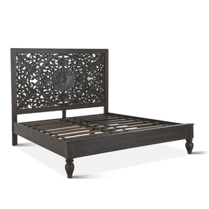 Haveli Carved King Bed in Vintage Brown