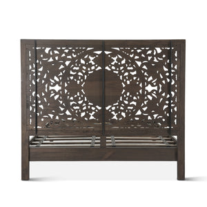 Haveli Carved King Bed in Vintage Brown