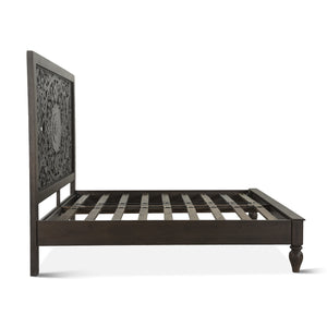 Haveli Carved King Bed in Vintage Brown