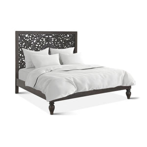 Haveli Carved King Bed in Vintage Brown